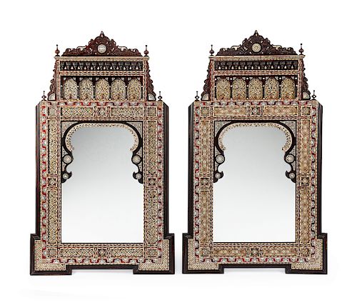 A Pair of Large Moorish Style Mother-of-Pearl Inlaid Mirrors 