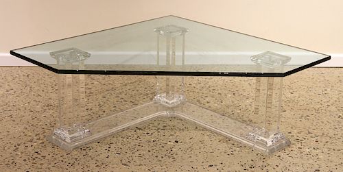 MID CENTURY MODERN LUCITE TABLE GLASS TOP C. 1960