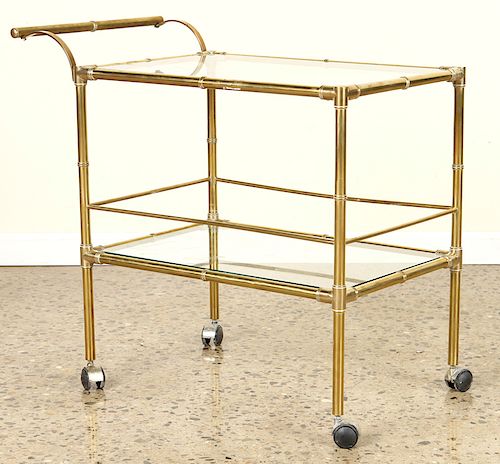 BRASS FAUX BAMBOO BAR CART WITH HANDLE C.1970