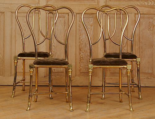UNUSUAL SET 4 BRONZE SIDE CHAIRS UPHOLSTERED 1960