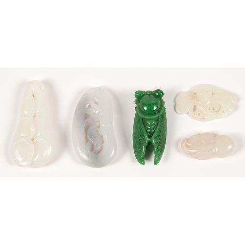 Chinese Carved Jade Locust and Pendants
