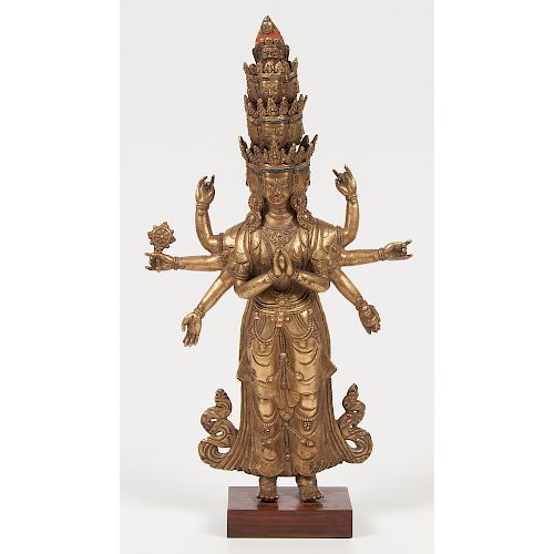 Tibetan Gilt Bronze Bodhisattva  銅鎏金六臂度母立像
