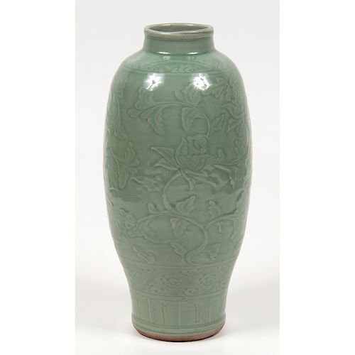 Chinese Celadon Glazed Pottery Vase  青釉梅瓶