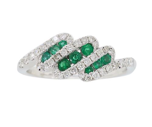 Wave Designed Emerald & Diamond Ring
