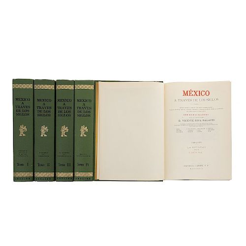 LOTE DE LIBROS: MÉXICO A TRAVÉS DE LOS SIGLOS. Riva Palacio, Vicente.   México. Editorial Cumbre, 1974. Piezas: 5.