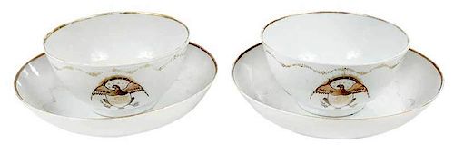 Pair Chinese Export Tea Bowls and Saucers