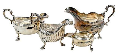 Four English Silver Sauce Boats