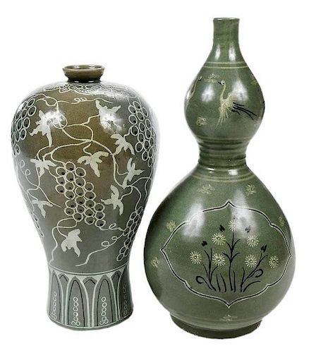 Two Large Korean Celadon Vases
