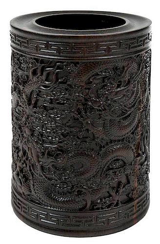 Chinese Carved Rosewood Bush Pot