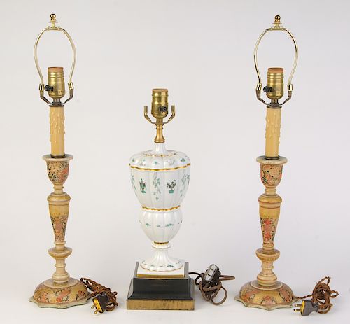 Pair Fancy Painted Candelabra, Ginori Lamp