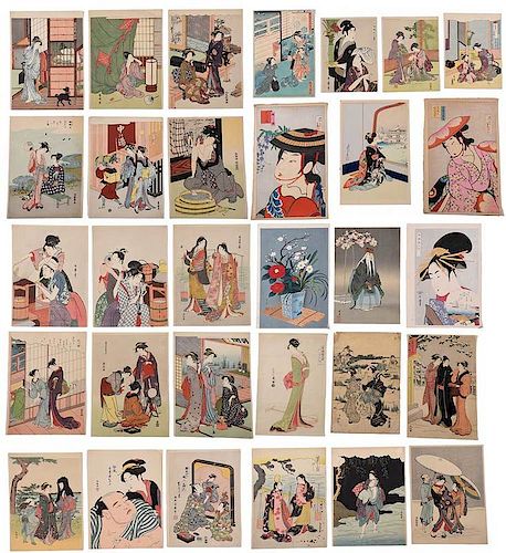33 Woodblock Prints, Geisha and Domestic Scenes