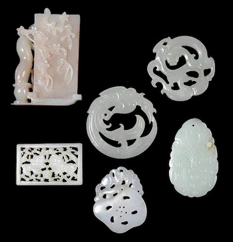 Six Carved Jade Plaques