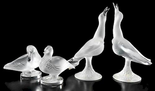 Four Lalique Frosted Glass Bird Figures