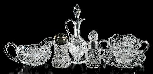Six Brilliant Period Cut Glass Table Objects
