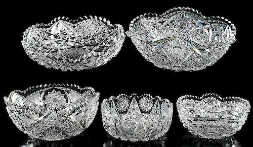 Five Brilliant Period Cut Glass Bowls