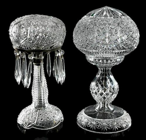 Two Brilliant Period Cut Glass Boudoir Lamps