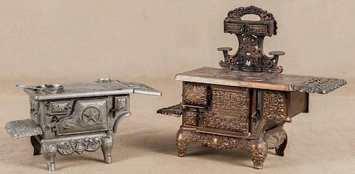 Two cast iron toy stoves, one Kenton Royal with