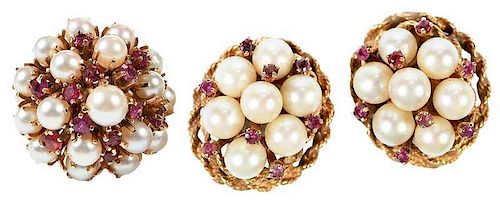 14kt. Gemstone & Pearl Earring and Ring Set
