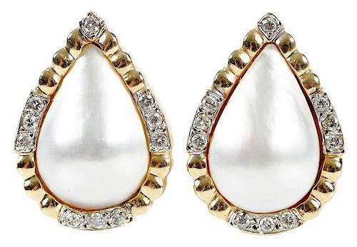 14kt. Diamond and Mabe Pearl Earrings