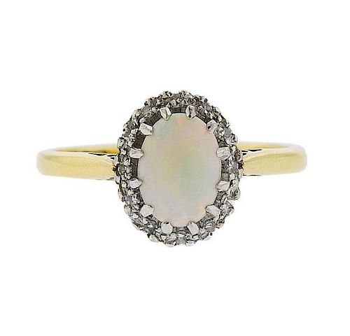 English 18K Gold Diamond Opal Ring