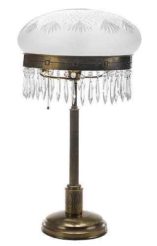 Brass Table Lamp with Cut Glass Shade