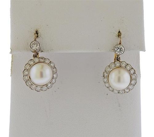 Platinum Gold Diamond Pearl Drop Earrings