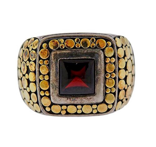 John Hardy 18K Gold Silver Red Stone Gentleman&#39;s Ring
