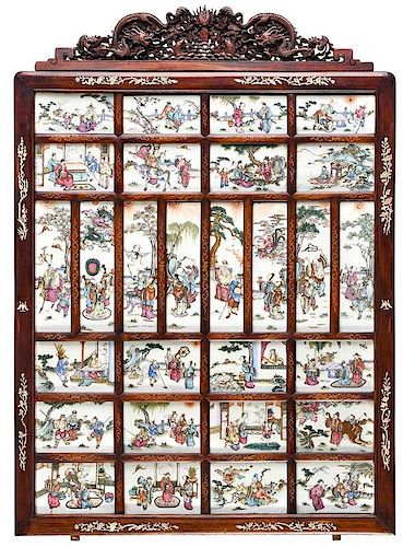 Framed Chinese Porcelain Tile Wall Plaque
