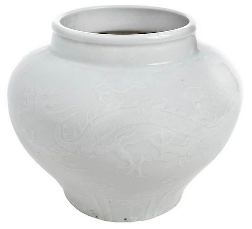 Chinese Blanc de Chine  Dragon Relief Vase