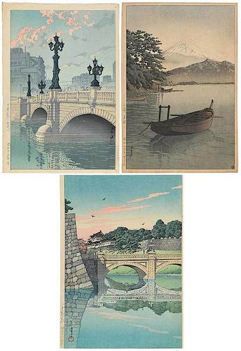 Kawase Hasui, Three Woodblock Prints, Unframed