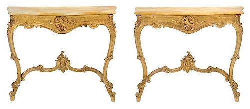 Pair Louis XV Style Carved and Giltwood Consoles
