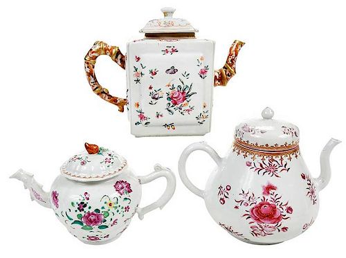 Three Famille Rose Porcelain Covered Teapots