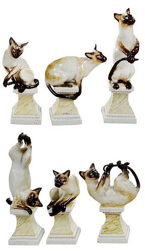 Six Andrea Spadini Ceramic Siamese Cats