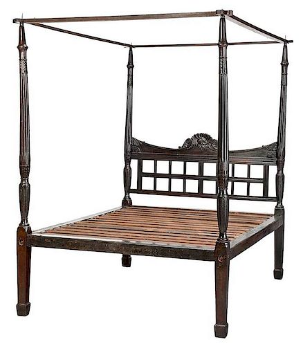 Fine Federal Rice Carved Four Poster Bed