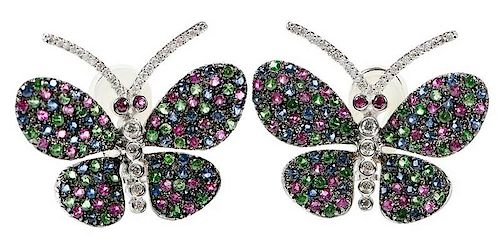 18kt. Diamond and Gemstone Butterfly Earclips