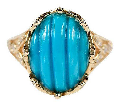 14kt. Turquoise and Diamond Ring