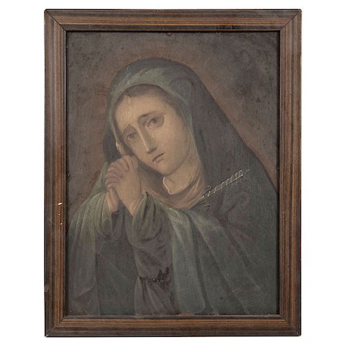 THE SORROWFUL VIRGIN. MEXICO, 19TH CENTURY. Oil on copper.