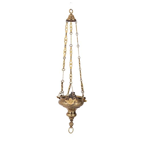 CENSER. MEXICO, 19TH CENTURY. Gilt metal censer with a chain. 