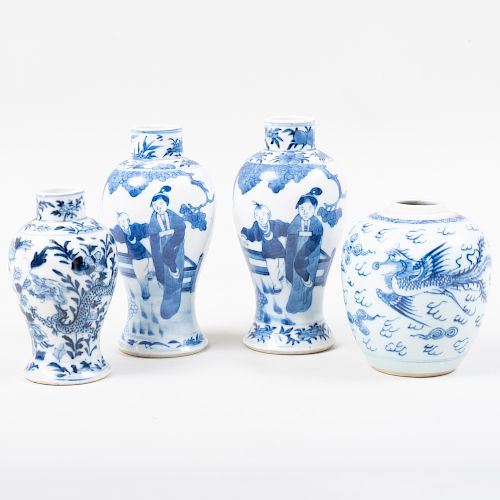 Four Chinese Blue and White Porcelain Jars