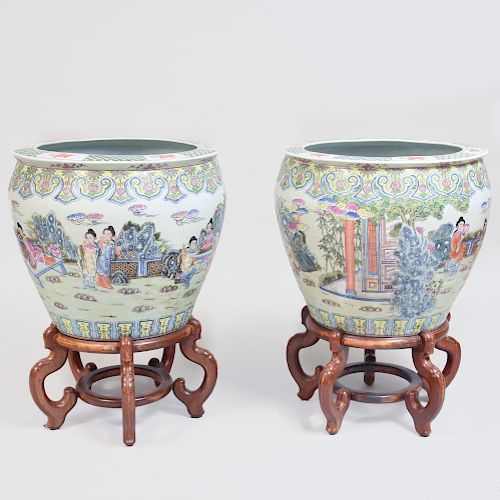 Pair of Chinese Famille Rose Porcelain Fishbowls