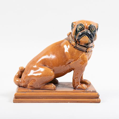 Staffordshire Glazed Pottery Pug Form Vessel and Cover
