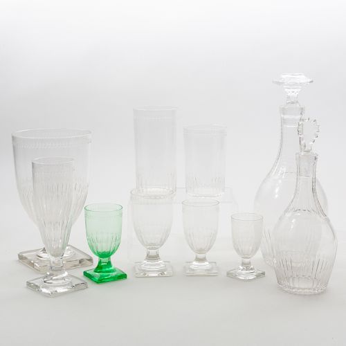 Group of Etched and Cut Glass Stemware and Tableware