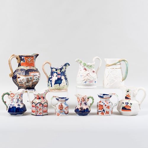 Group of Seven English Ironstone Pitchers and Three Ceramic Pitchers