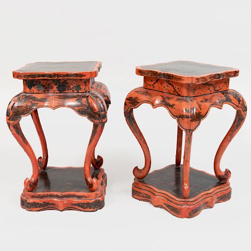 Pair of Chinese Laquered Small Tables