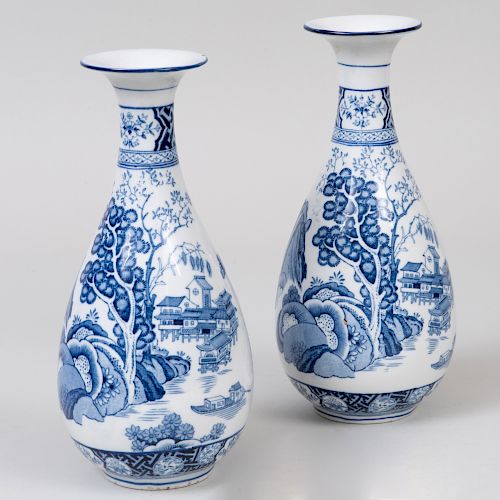 Pair of Wood and Sons Transfer Printed Porcelain Bottle Vases in the 'Kang-Hi' Pattern