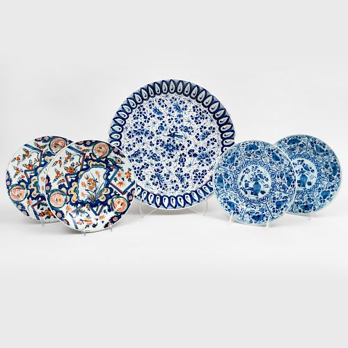 Group of Four Delft Plates and a Lobed Dish