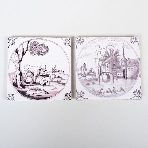 Two Delft Manganese Tiles