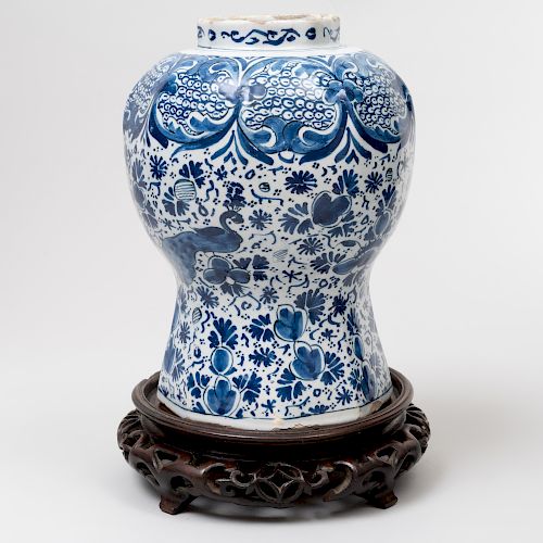 Dutch Delft Blue and White Octagonal Baluster Vase