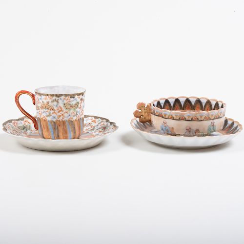 Two Japanese Eggshell Porcelain Teacups and Saucers