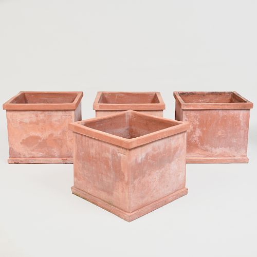 Set of Four Enzo Zago Square Terracotta Planters with Feet